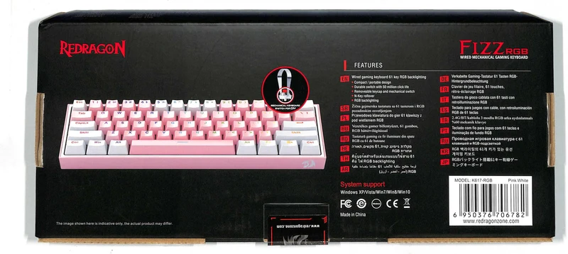 Redragon Fizz RGB Wired Mechanical Gaming Keyboard (Dust Proof Red) (Pink White) (K617-RGB)