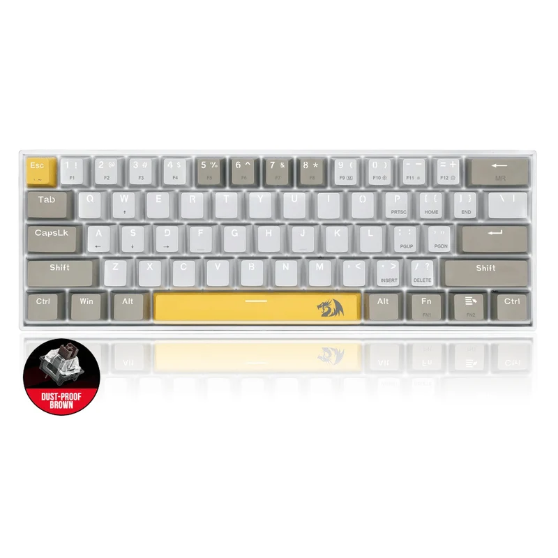 REDRAGON LAKSHMI K606 DETACHABLE WIRE MECHANICAL KEYBOARD (YELLOW WHITE GREY) DUST-PROOF BROWN SWITCH