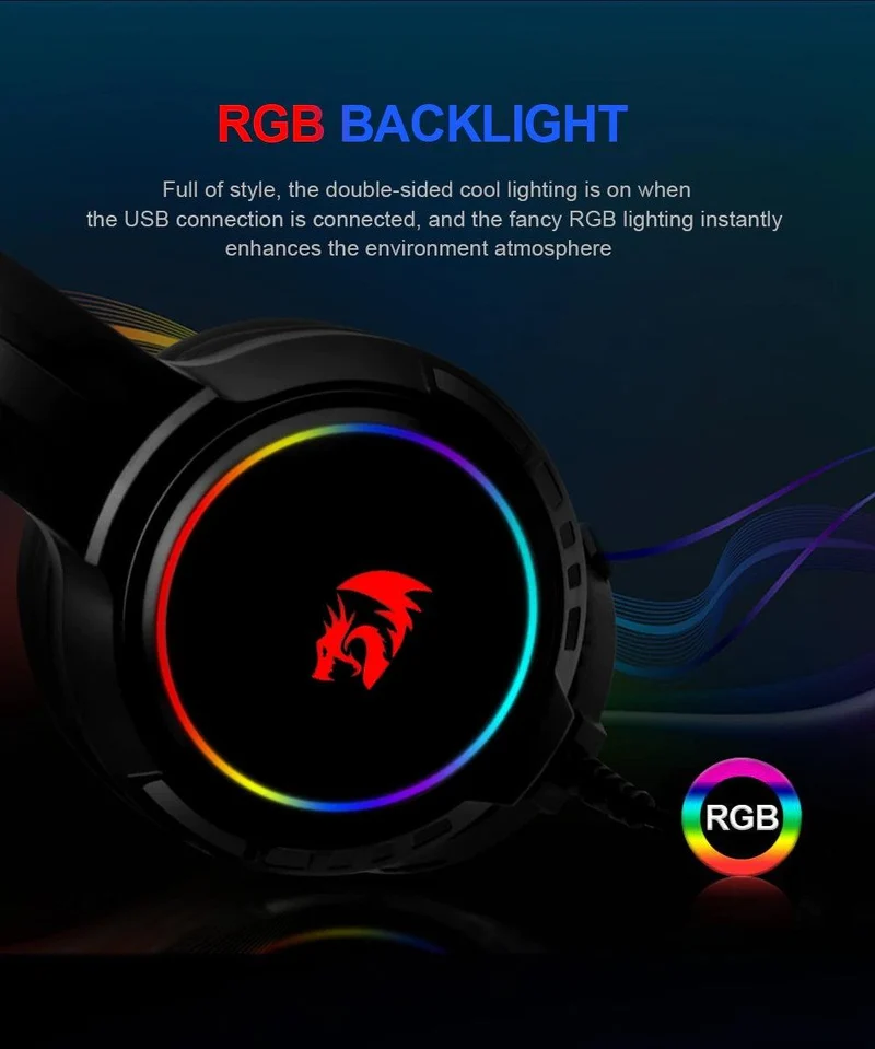REDRAGON MENTO RGB STEREO WIRED GAMING HEADSET (WHITE) (H270-W)