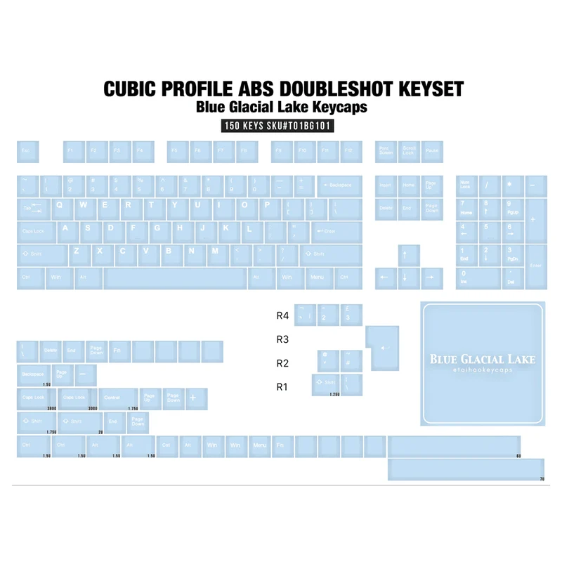 Taihao Double Shot ABS-Cubic Keycaps Set For Cherry MX Switch (150-Keys) (Blue Glacial Lake) (T01BG101)