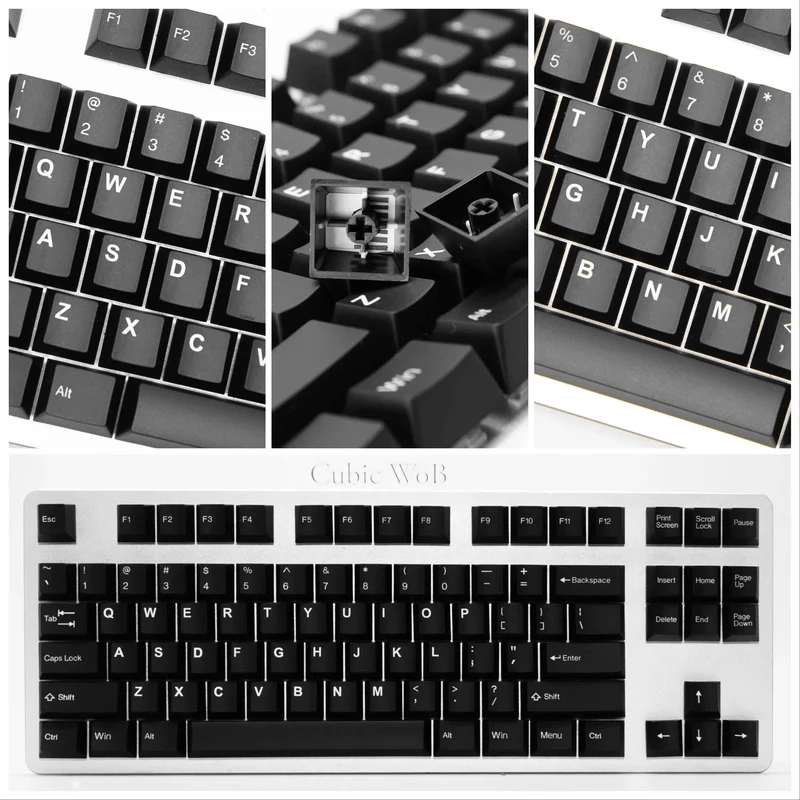 TAIHAO DOUBLE SHOT ABS-CUBIC KEYCAPS SET FOR CHERRY MX SWITCH (130-KEYS) (WHITE ON BLACK) (T01BK101)