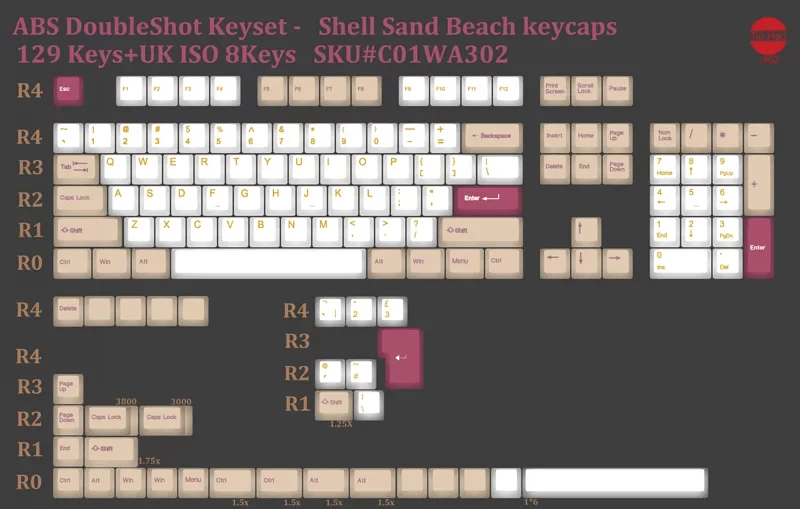 Taihao Double Shot ABS Keycaps Set For Cherry MX Switch (137-Keys) (Shell Sand Beach) (C01WA302)