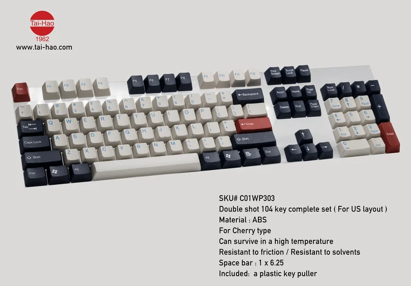 Taihao Double Shot ABS Keycaps Set for Cherry MX Switch (104-Keys) (England Blue) (C01WP303)