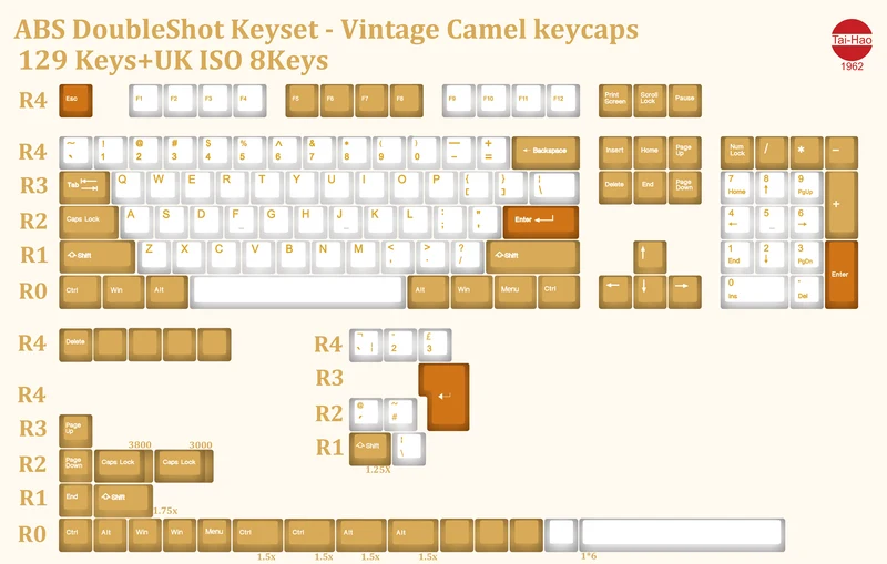 Taihao Double Shot ABS Keycaps Set For Cherry MX Switch (137-Keys) (Vintage Camel) (C01WA301)