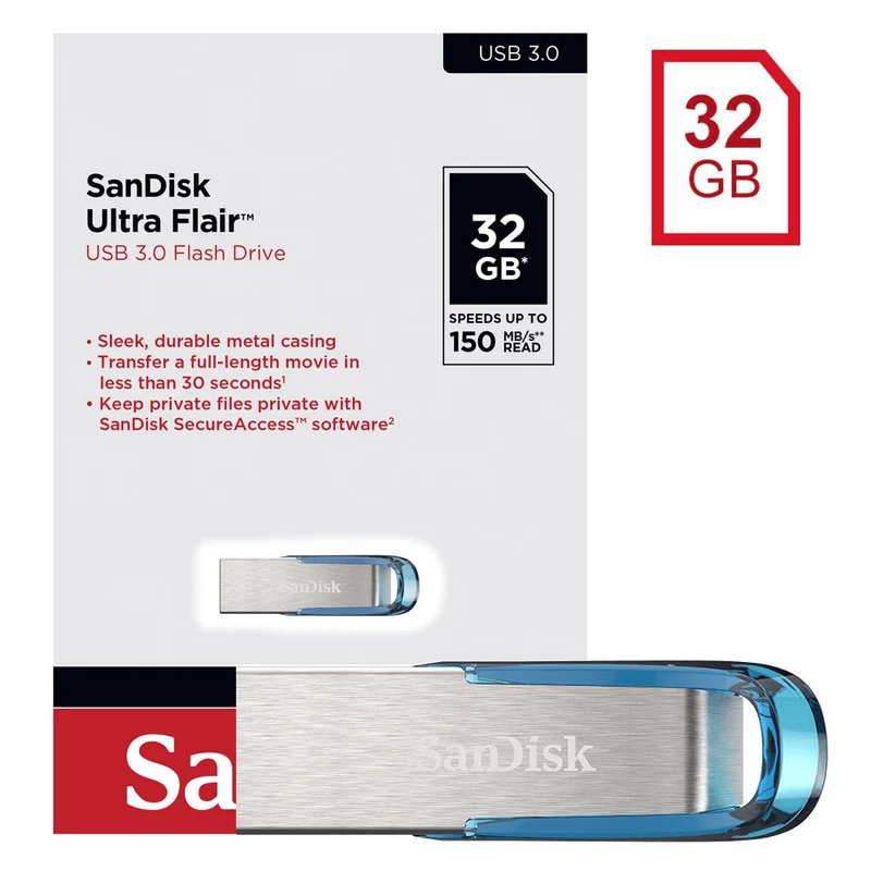 Sandisk Ultra Flair USB 3.0 Flash Drive 32gb Blue