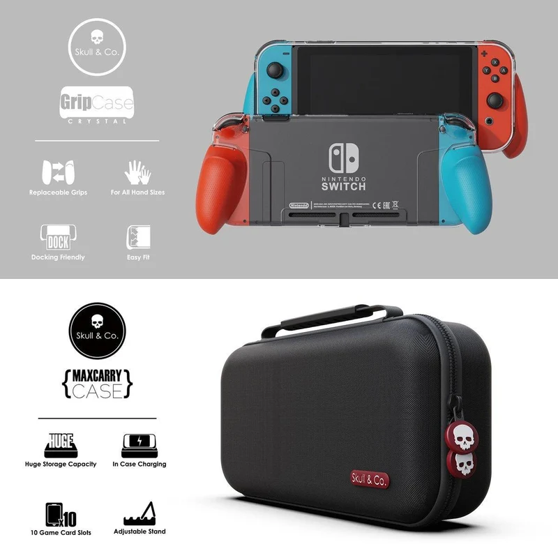 SKULL & CO. NSW MAXCARRY GRIP CASE CRYSTAL BUNDLE (MARIO RED) (NSGCSET2-MR)