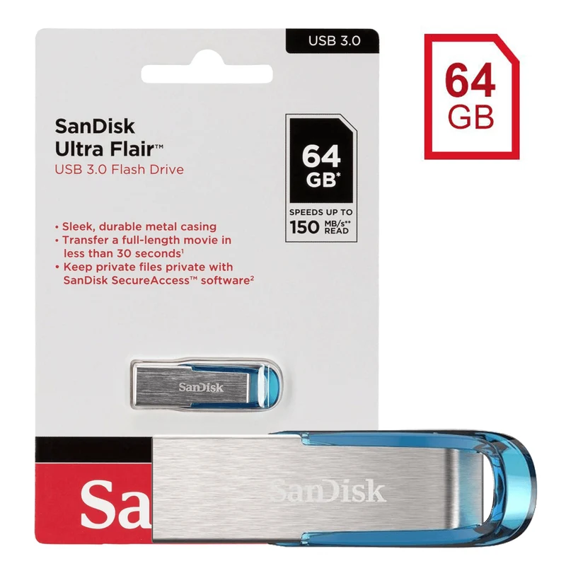 Sandisk Ultra Flair USB 3.0 Flash Drive 64GB (Blue)