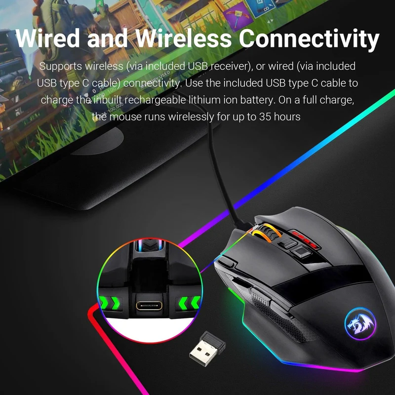 Redragon Sniper Pro Wired & Wireless Gaming Mouse (M801P-RGB)
