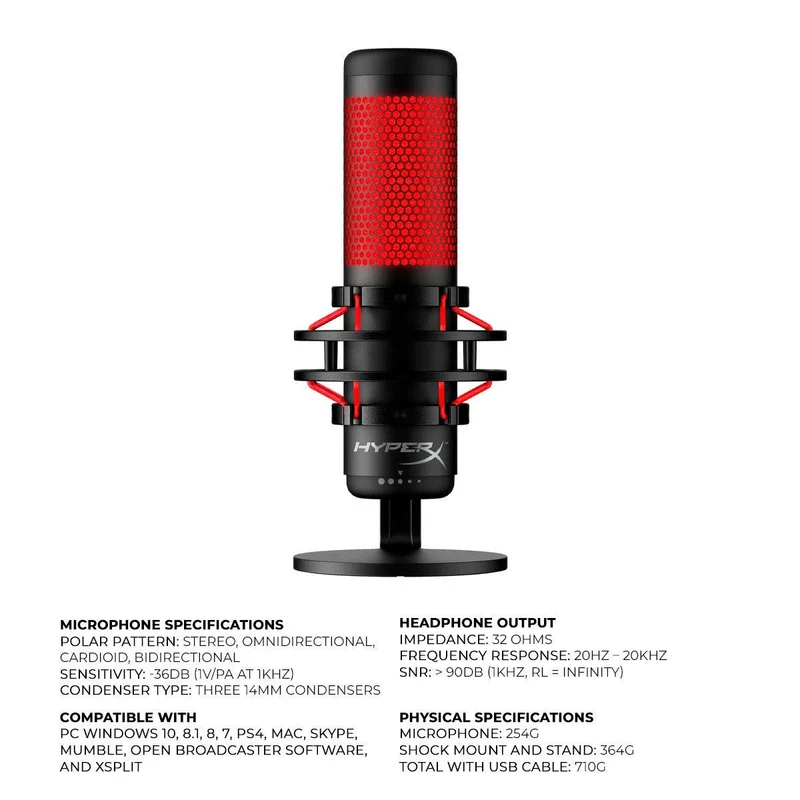 HyperX Quadcast USB Microphone For PC/ Mac/ PS5/ PS4 (Black/Red) (4P5P6AA)